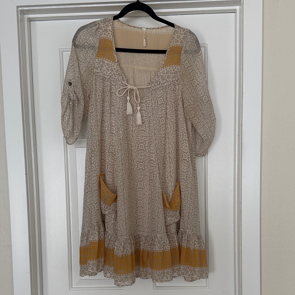 Free People Bohemian Beige and Mustard Dress